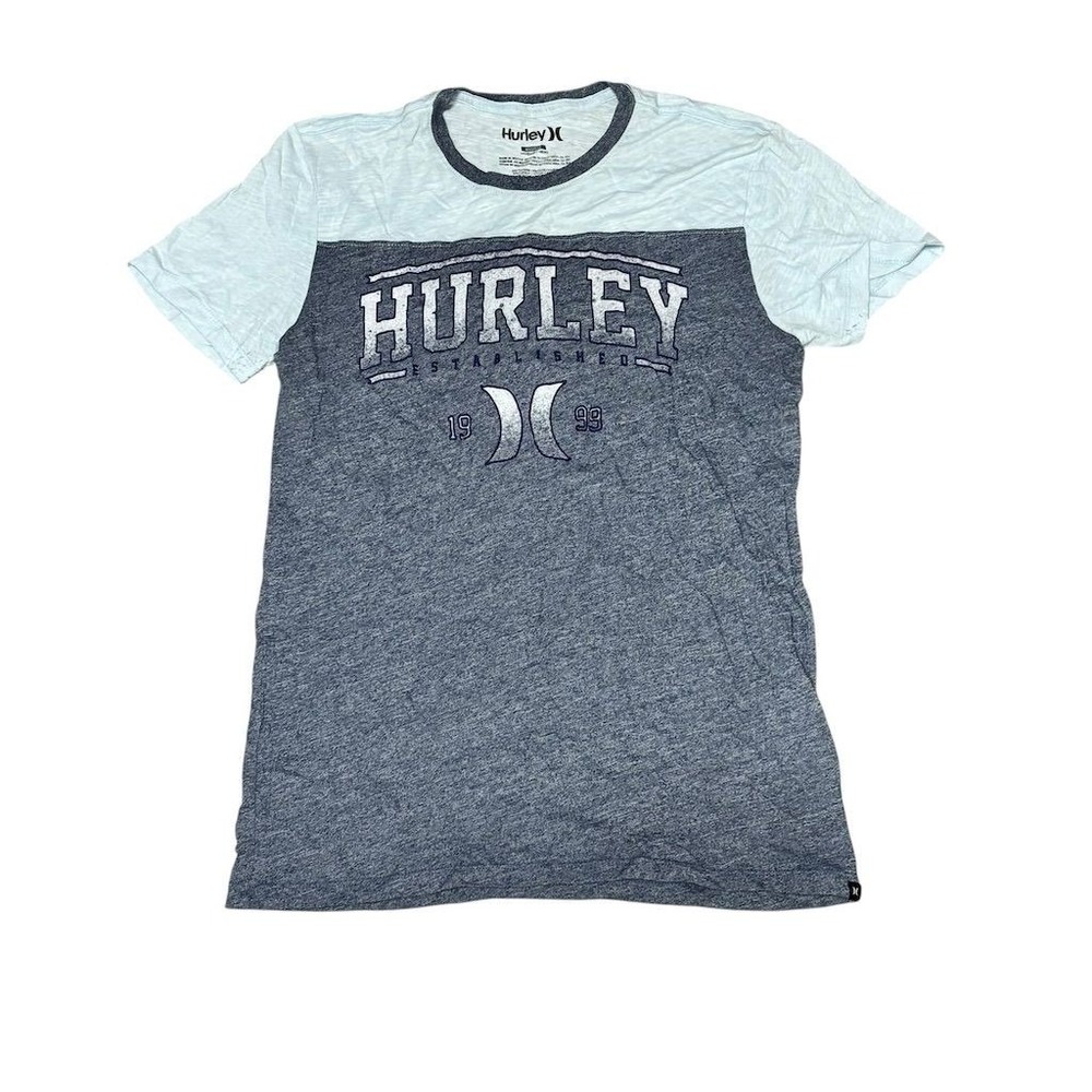 Hurley Men's Graphic T-Shirt Medium Gray Colorblock‎ Crew Neck Casual